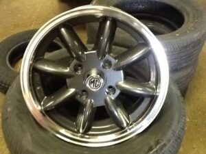 14AGX4 SET OF 4 5.5 X 14 MGB ALLOY WHEELS ANTHRACITE GREY WITH POLISHED RIMS