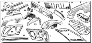 (19) MIDGET GENUINE HERITAGE FRONT CHASSIS ASSEMBLY 28G118