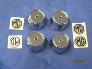W023CX4 MGB & MIDGET ALLOY WHEEL CENTRE CAPS AND BADGE SET OF 4 CHROME LOOK FINISH