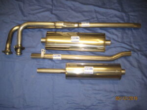 MG-010KCB MGB S/S STD EXHAUST SYSTEM 4 PIECE & FITTING KIT 1970-74 CHROME BUMPER