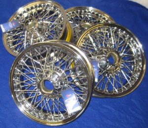 WWC458X4 MIDGET SET OF FOUR NEW 13" X 4J TUBELESS CHROME WIRE WHEELS