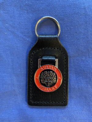 GAC4041 AUSTIN HEALEY BLACK LEATHER KEY FOB WITH RED & BLACK LOGO KEY RING