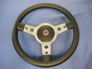 43PLB MGB & MIDGET 14" MOUNTNEY LEATHER STEERING WHEEL & BOS