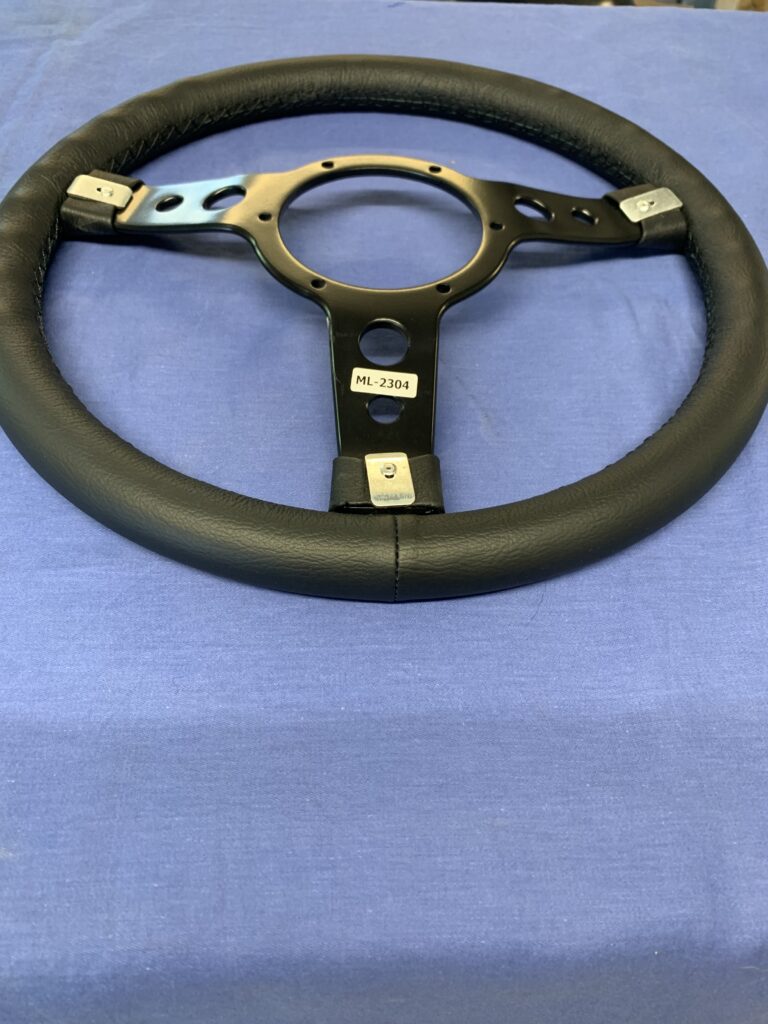 43SBLB MGB MIDGET MOUNTNEY 14" LEATHER SEMI DISHED BLACK SPOKE STEERING WHEEL & BOS - Image 3