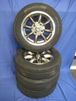 15AABR MGB SET OF 4 15" X 5.5J ANTHRACITE GREY POLISH RIM ALLOY WHEELS & BRANDED TYRES FITTED & BALANCED