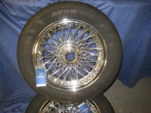 WWC457&TX4 SET OF 4 MGC 15 X 5.5J CHROME WIRE WHEELS 72 SPOKE FITTED & BALANCED WITH TYRES
