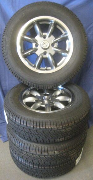 14AG165  SET OF 4 MGB 5.5 X 14'' ALLOY WHEELS & 165 x 80 x 14 TYRES ANTHRACITE GREY WITH POLISHED RIM